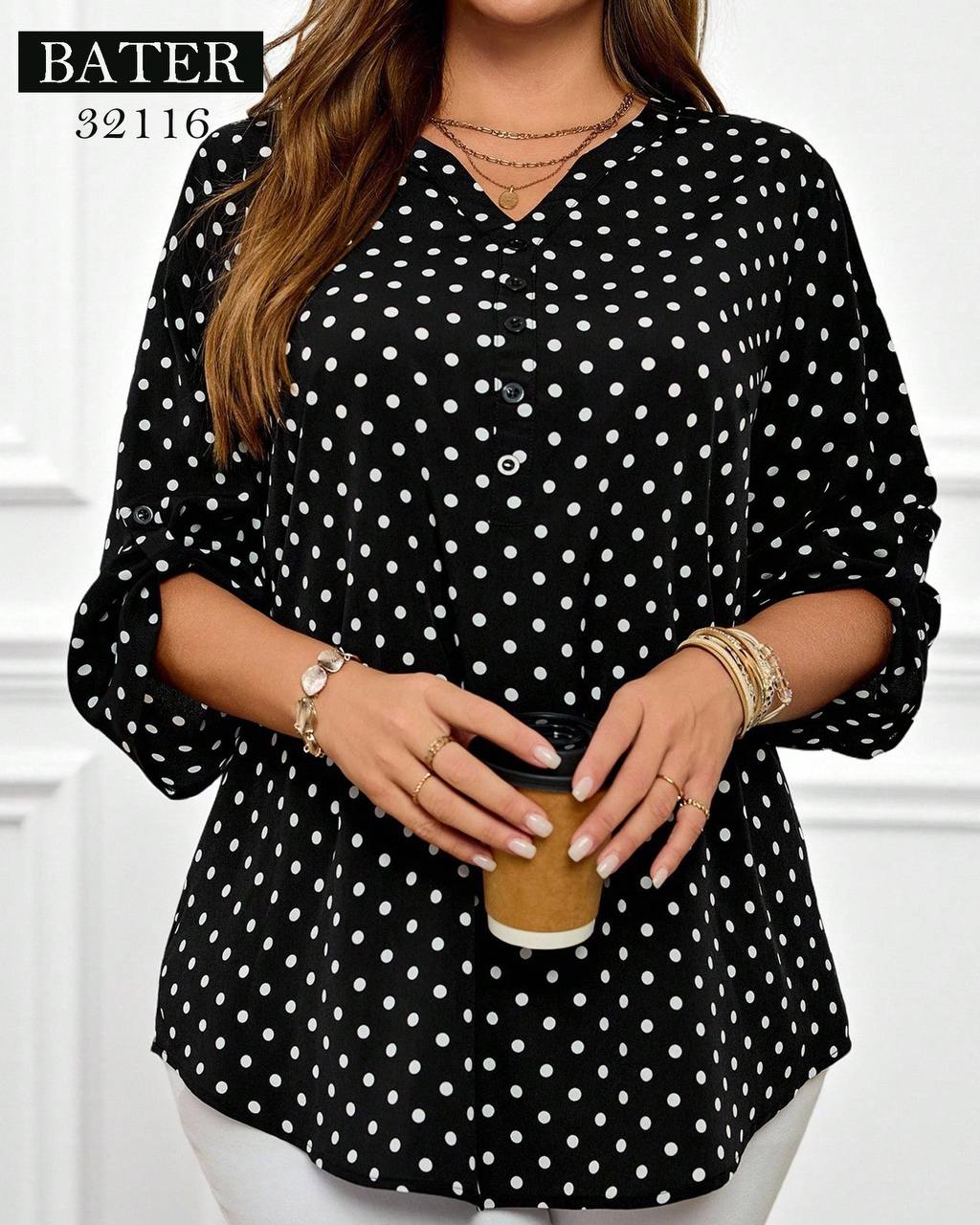 شومیز زنانه نخی خال ریز مجلسی