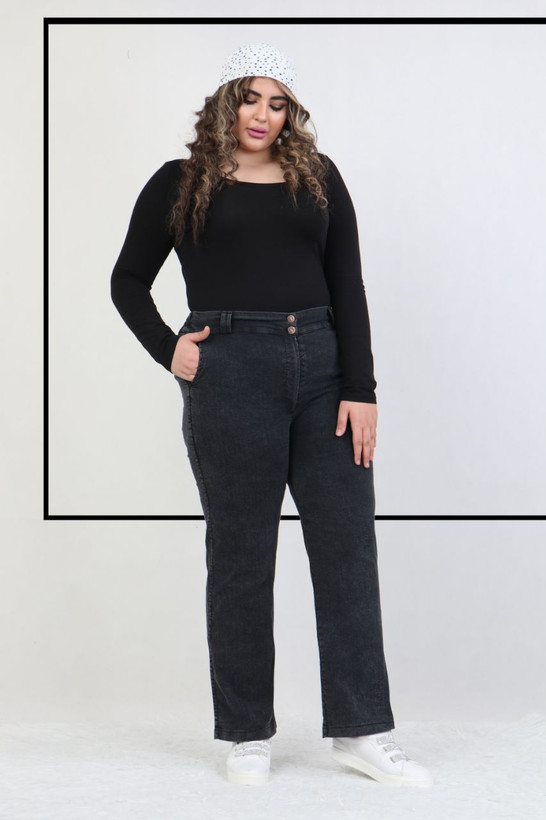 شلوار نیم بگ زنانه ذغالی سایزبزرگ